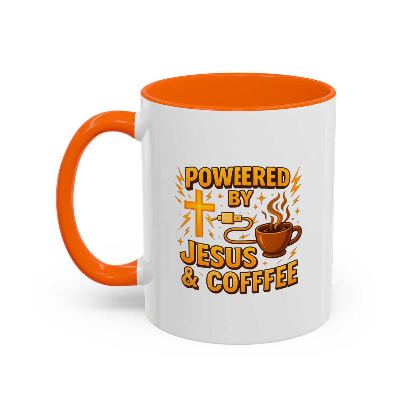 Coffee Lover's Accent Mug - Powered by Jesus & Coffee, Inspirational Drinkware, Christian Gift, Coffee Enthusiast, Religious Mug, [...]