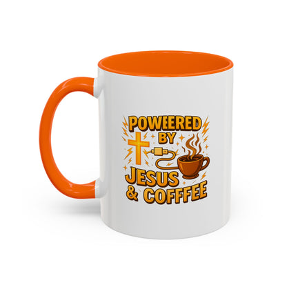 Coffee Lover's Accent Mug - Powered by Jesus & Coffee, Inspirational Drinkware, Christian Gift, Coffee Enthusiast, Religious Mug, [...]