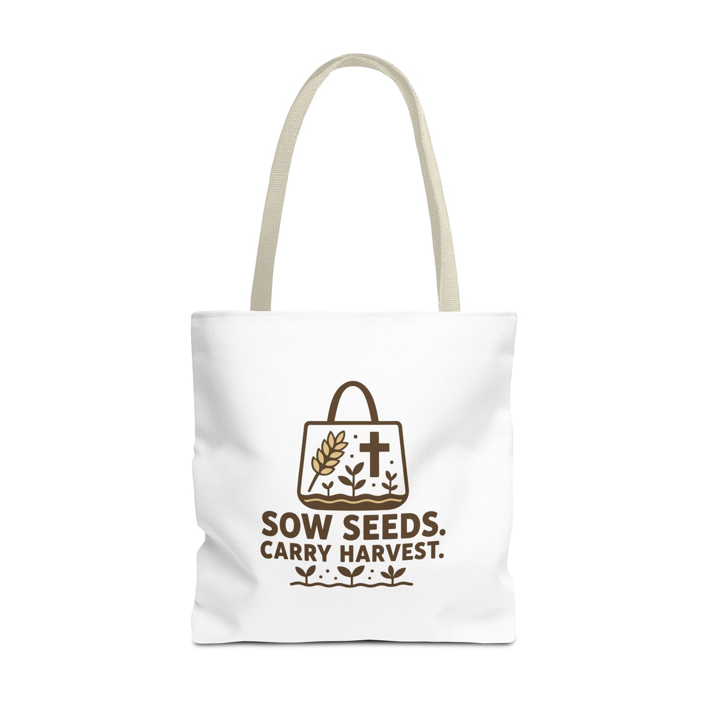 Inspirational Tote Bag - "Sow Seeds. Carry Harvest." - Eco-Friendly, Beach Bag, Gift for Gardeners, Reusable Shopping, Faith Journey