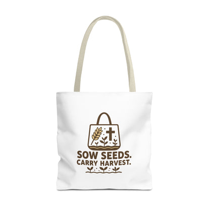 Inspirational Tote Bag - "Sow Seeds. Carry Harvest." - Eco-Friendly, Beach Bag, Gift for Gardeners, Reusable Shopping, Faith Journey