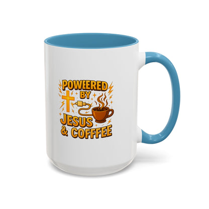 Coffee Lover's Accent Mug - Powered by Jesus & Coffee, Inspirational Drinkware, Christian Gift, Coffee Enthusiast, Religious Mug, [...]