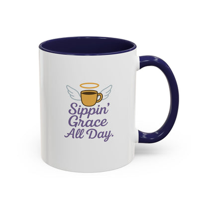 Sipping Grace Accent Coffee Mug | Stylish Gift for Coffee Lovers, Inspirational Mug, Office Décor, Unique Funny Coffee Cup