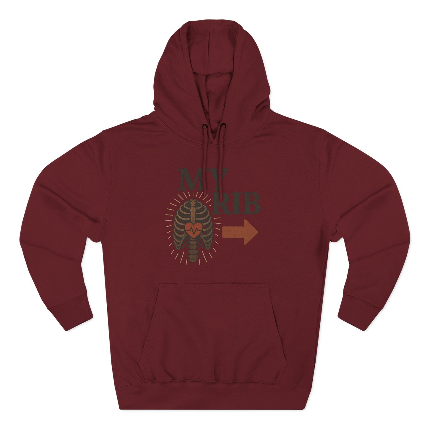 Heartfelt Rib Graphic Hoodie for Couples, Valentine's Day Gift, Matching Sweatshirt, Cozy Fleece, Romantic Style