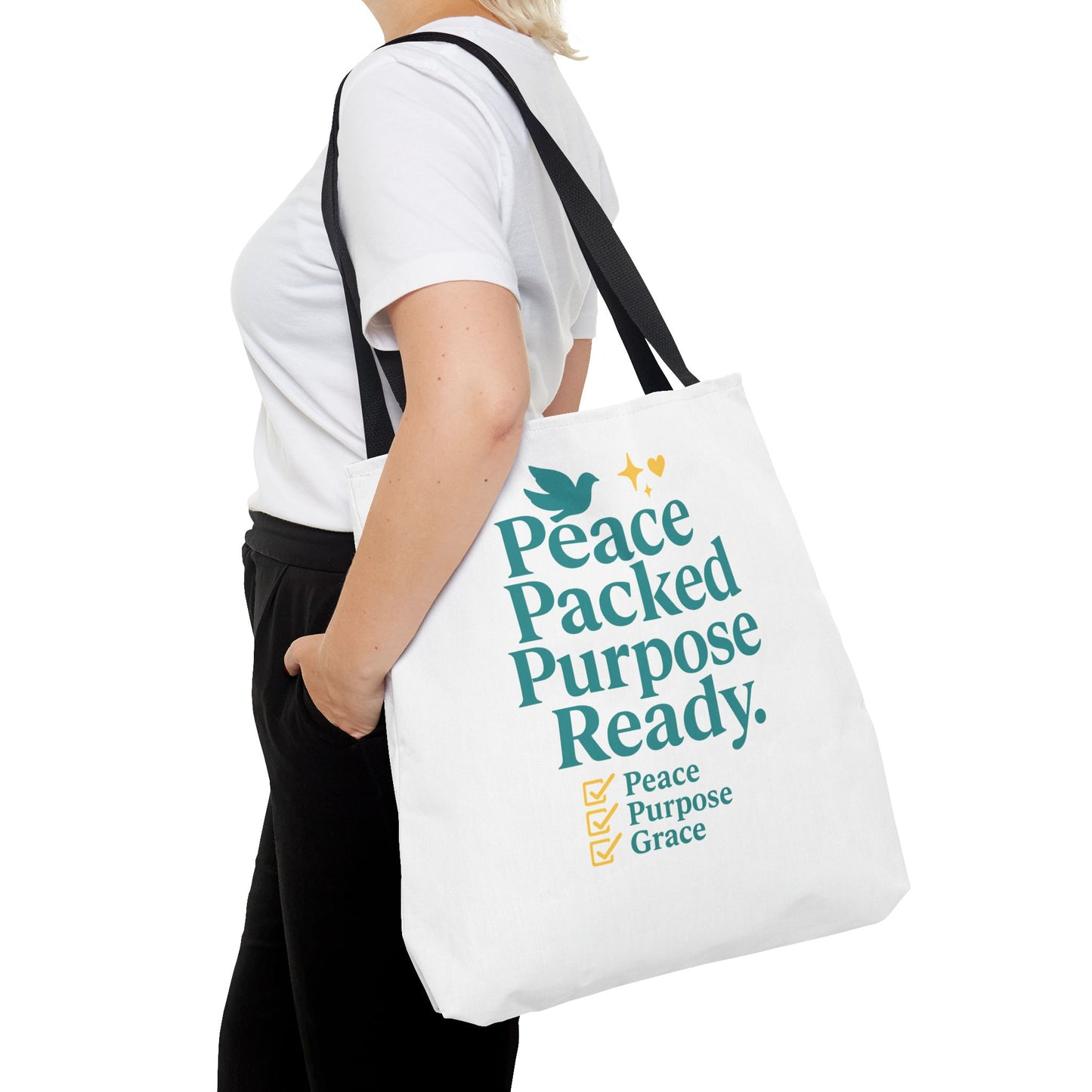 Motivational Tote Bag - Peace Packed Purpose Ready, Inspirational Eco-Friendly Bag, Gift for Friends, Stylish Everyday Use, Shopping, Gym