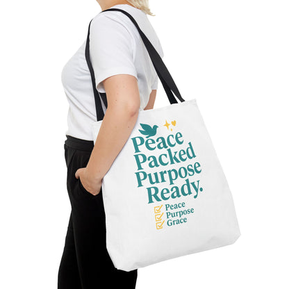 Motivational Tote Bag - Peace Packed Purpose Ready, Inspirational Eco-Friendly Bag, Gift for Friends, Stylish Everyday Use, Shopping, Gym