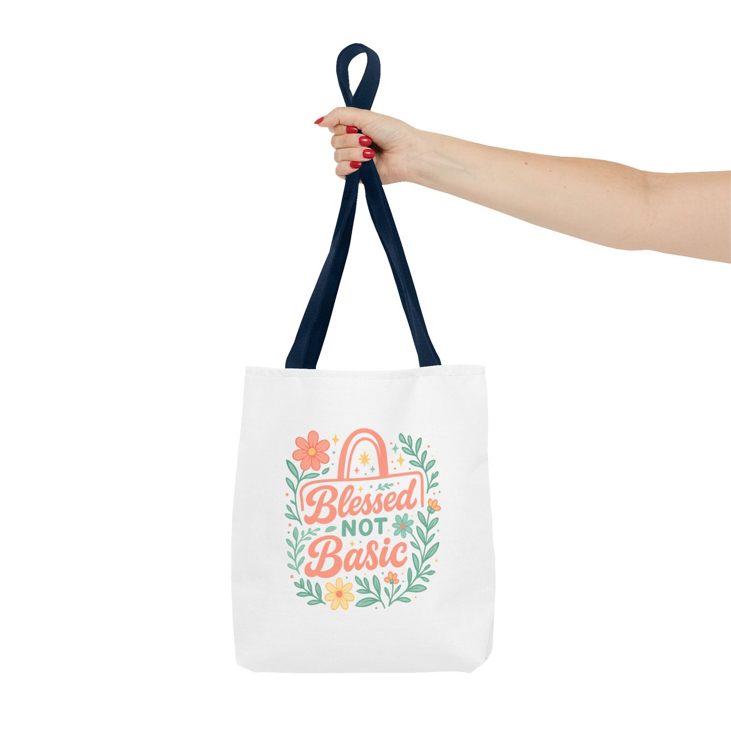 Blessed Not Basic Tote Bag, Inspirational Tote, Floral Design Bag, Gift for Her, Everyday Use, Eco-Friendly Shopping Bag