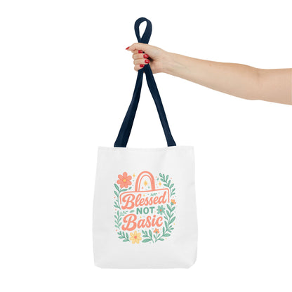 Blessed Not Basic Tote Bag, Inspirational Tote, Floral Design Bag, Gift for Her, Everyday Use, Eco-Friendly Shopping Bag