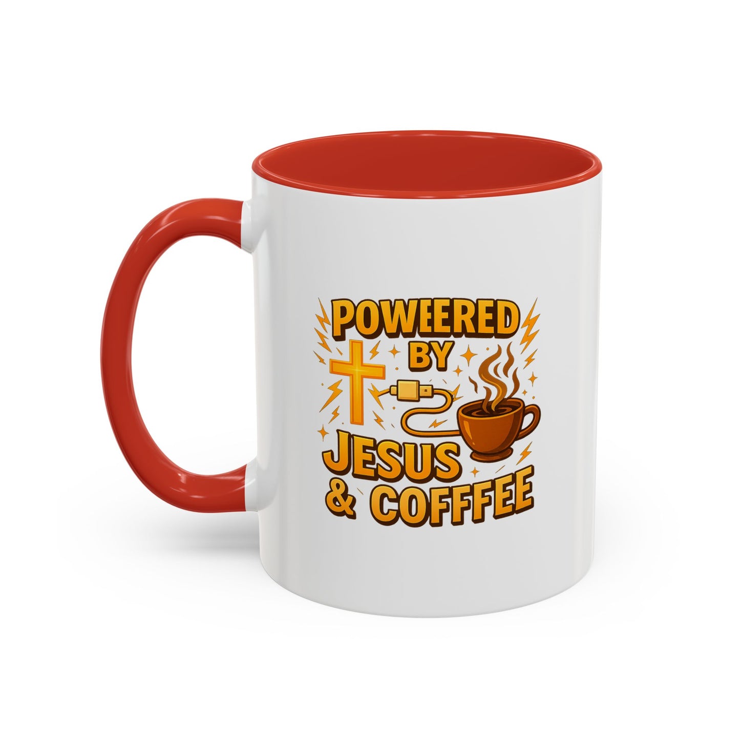 Coffee Lover's Accent Mug - Powered by Jesus & Coffee, Inspirational Drinkware, Christian Gift, Coffee Enthusiast, Religious Mug, [...]