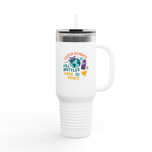 Catch Flights Travel Mug, 40oz Insulated Coffee Cup for Travelers, Unique Gift for Adventurers, Eco-Friendly Reusable Tumbler