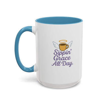 Sipping Grace Accent Coffee Mug | Stylish Gift for Coffee Lovers, Inspirational Mug, Office Décor, Unique Funny Coffee Cup
