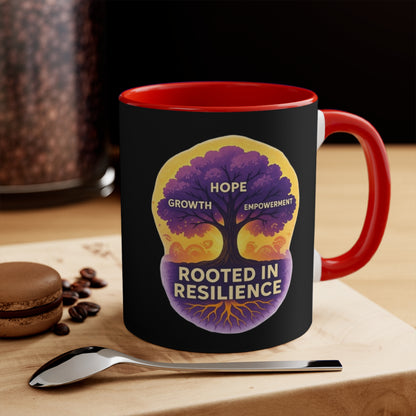 Accent Mug — Rooted in Resilience Tree Design (Hope • Growth • Empowerment)