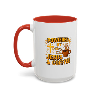 Coffee Lover's Accent Mug - Powered by Jesus & Coffee, Inspirational Drinkware, Christian Gift, Coffee Enthusiast, Religious Mug, [...]