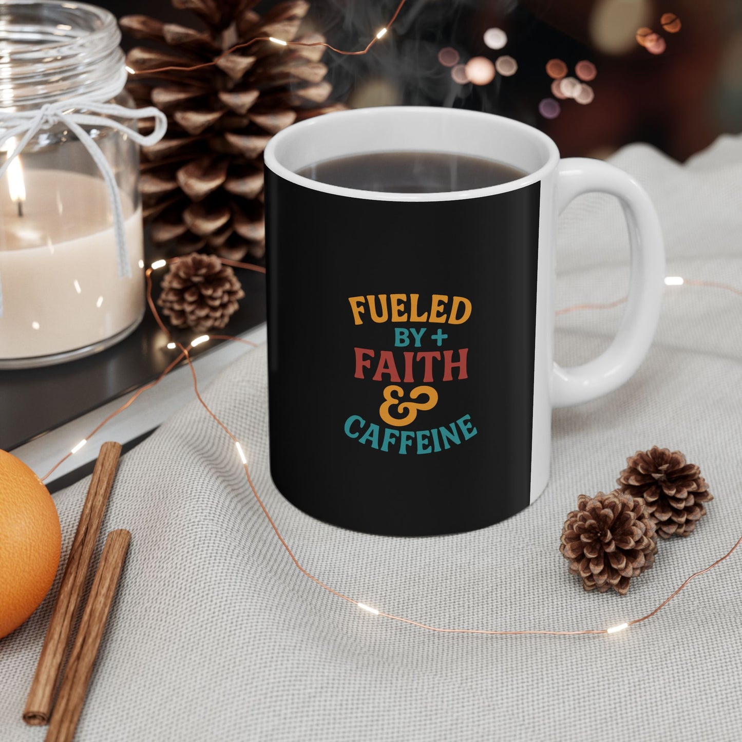 Fueled By Positive Faith &amp; Caffeine Inspirational Ceramic Mug - Motivational Coffee Cup for Gift, Home, Office, Birthdays, Holidays