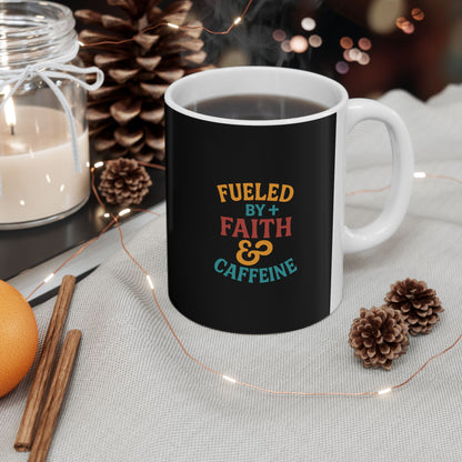Fueled By Positive Faith &amp; Caffeine Inspirational Ceramic Mug - Motivational Coffee Cup for Gift, Home, Office, Birthdays, Holidays