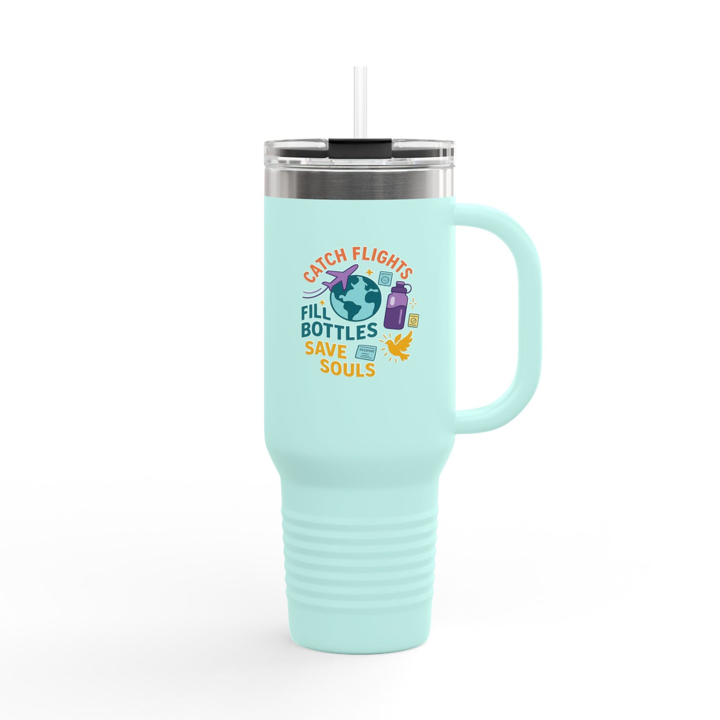 Catch Flights Travel Mug, 40oz Insulated Coffee Cup for Travelers, Unique Gift for Adventurers, Eco-Friendly Reusable Tumbler