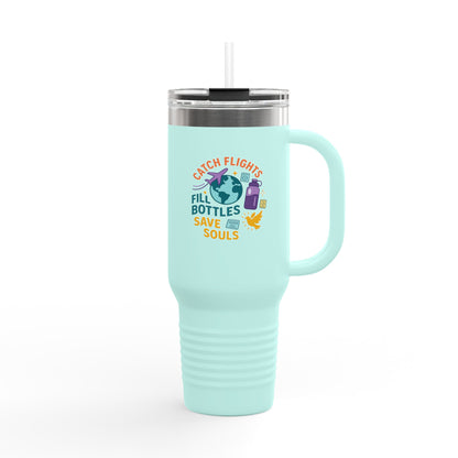 Catch Flights Travel Mug, 40oz Insulated Coffee Cup for Travelers, Unique Gift for Adventurers, Eco-Friendly Reusable Tumbler
