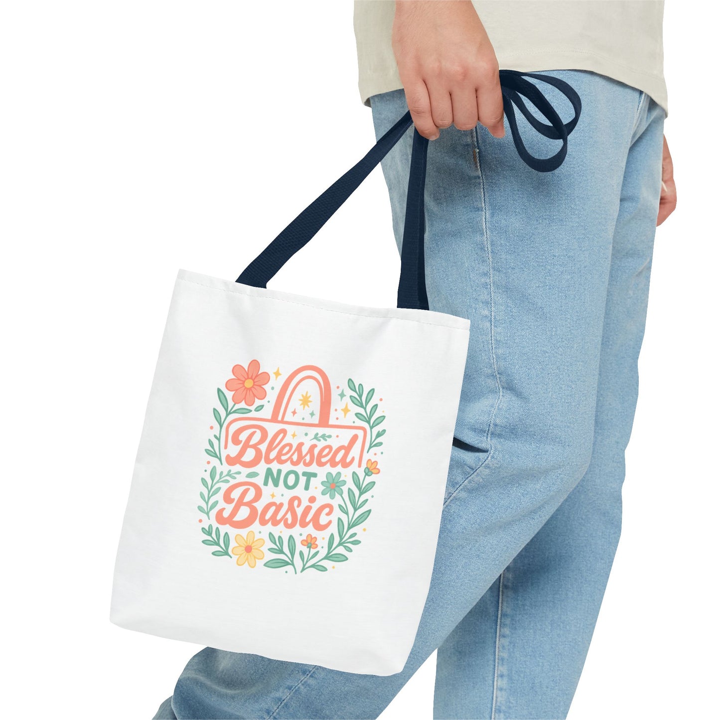 Blessed Not Basic Tote Bag, Inspirational Tote, Floral Design Bag, Gift for Her, Everyday Use, Eco-Friendly Shopping Bag