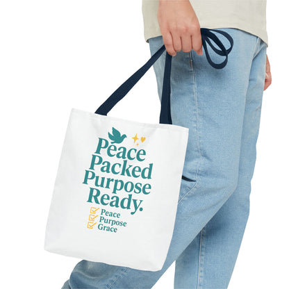 Motivational Tote Bag - Peace Packed Purpose Ready, Inspirational Eco-Friendly Bag, Gift for Friends, Stylish Everyday Use, Shopping, Gym