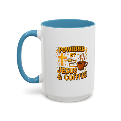 Coffee Lover's Accent Mug - Powered by Jesus & Coffee, Inspirational Drinkware, Christian Gift, Coffee Enthusiast, Religious Mug, [...]