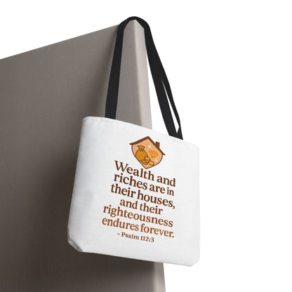 Psalm 112:3 Bible Verse Tote Bag