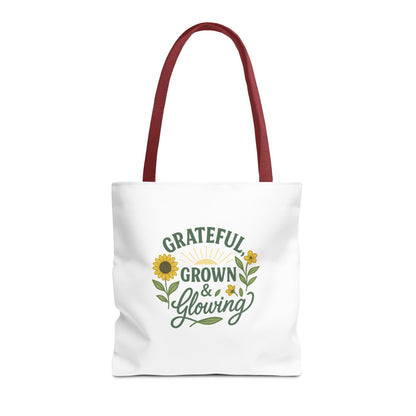 Grateful & Growing Tote Bag, Inspirational Gift, Eco-Friendly Shopper, Floral Design, Sunflower Tote, Everyday Use, Life's Little Joys