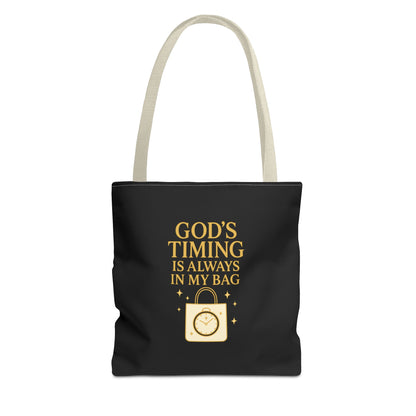 God's Timing Tote Bag | Motivational Bag for Everyday Use, Gift for Believers, Casual Tote for Work, School, and Travel