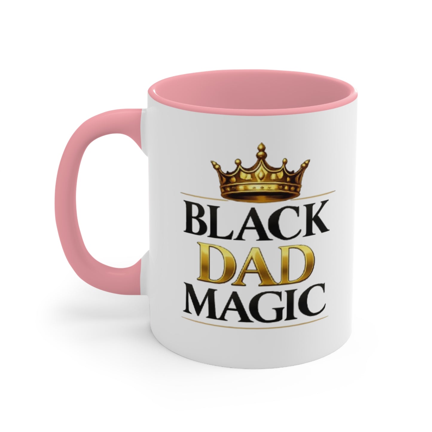 Black Dad Magic Accent Mug — Pink Interior & Handle, Crown Graphic