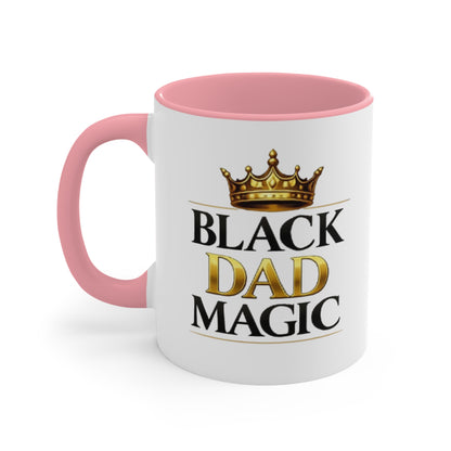 Black Dad Magic Accent Mug — Pink Interior & Handle, Crown Graphic