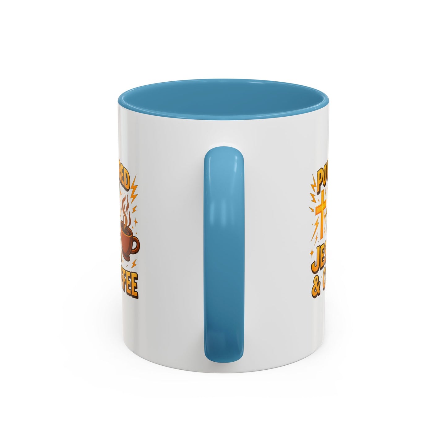 Coffee Lover's Accent Mug - Powered by Jesus & Coffee, Inspirational Drinkware, Christian Gift, Coffee Enthusiast, Religious Mug, [...]