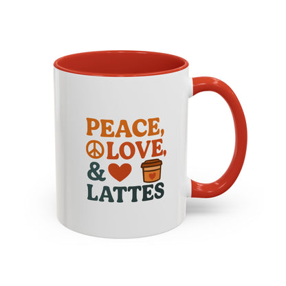 Peace, Love & Lattes Coffee Mug | Accent Mug for Coffee Lovers | Gift for Baristas, Friends, Home Decor, Kitchen Essentials
