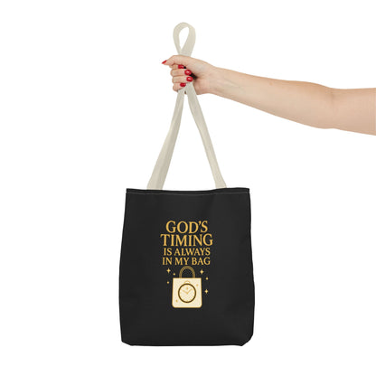God's Timing Tote Bag | Motivational Bag for Everyday Use, Gift for Believers, Casual Tote for Work, School, and Travel