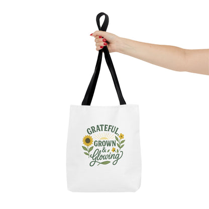 Grateful & Growing Tote Bag, Inspirational Gift, Eco-Friendly Shopper, Floral Design, Sunflower Tote, Everyday Use, Life's Little Joys