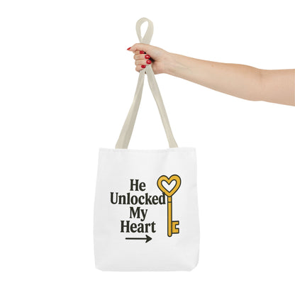 Heart Unlocking Quote Tote Bag, Valentine's Gift, Love Theme, Stylish Shoulder Bag, Perfect for Everyday Use, Cute Fashion Accessory