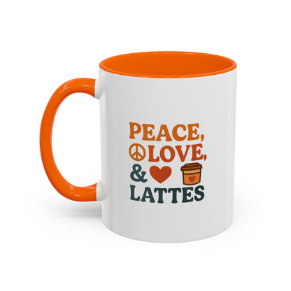 Peace, Love & Lattes Coffee Mug | Accent Mug for Coffee Lovers | Gift for Baristas, Friends, Home Decor, Kitchen Essentials