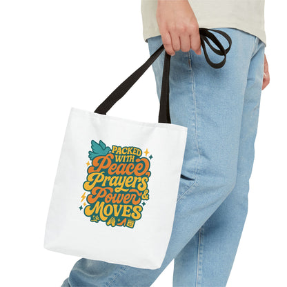 Peace Prayers Power Moves Tote Bag - Eco-Friendly Reusable Shopping Bag, Gift for Spiritual Friends, Motivational Gift, Stylish [...]
