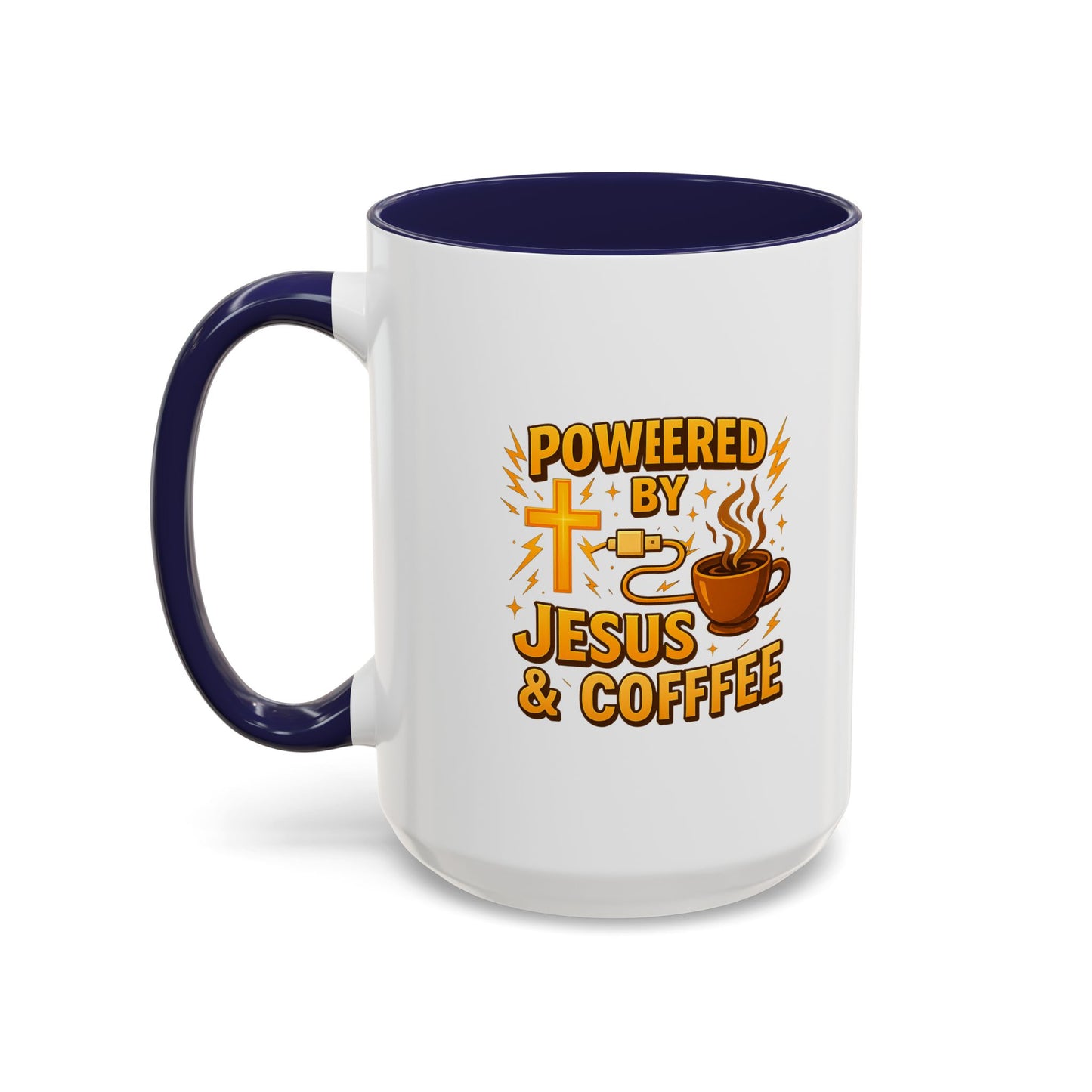 Coffee Lover's Accent Mug - Powered by Jesus & Coffee, Inspirational Drinkware, Christian Gift, Coffee Enthusiast, Religious Mug, [...]