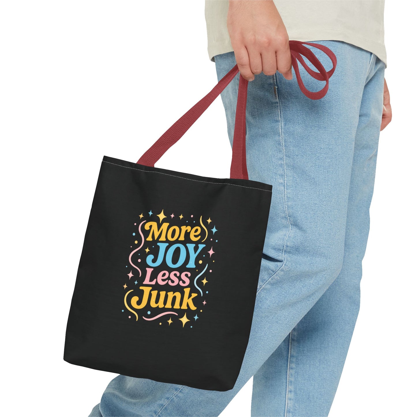 Joyful Tote Bag - More Joy Less Junk, Gift for Friends, Eco-Friendly Shopping Bag, Everyday Use, Inspirational Tote