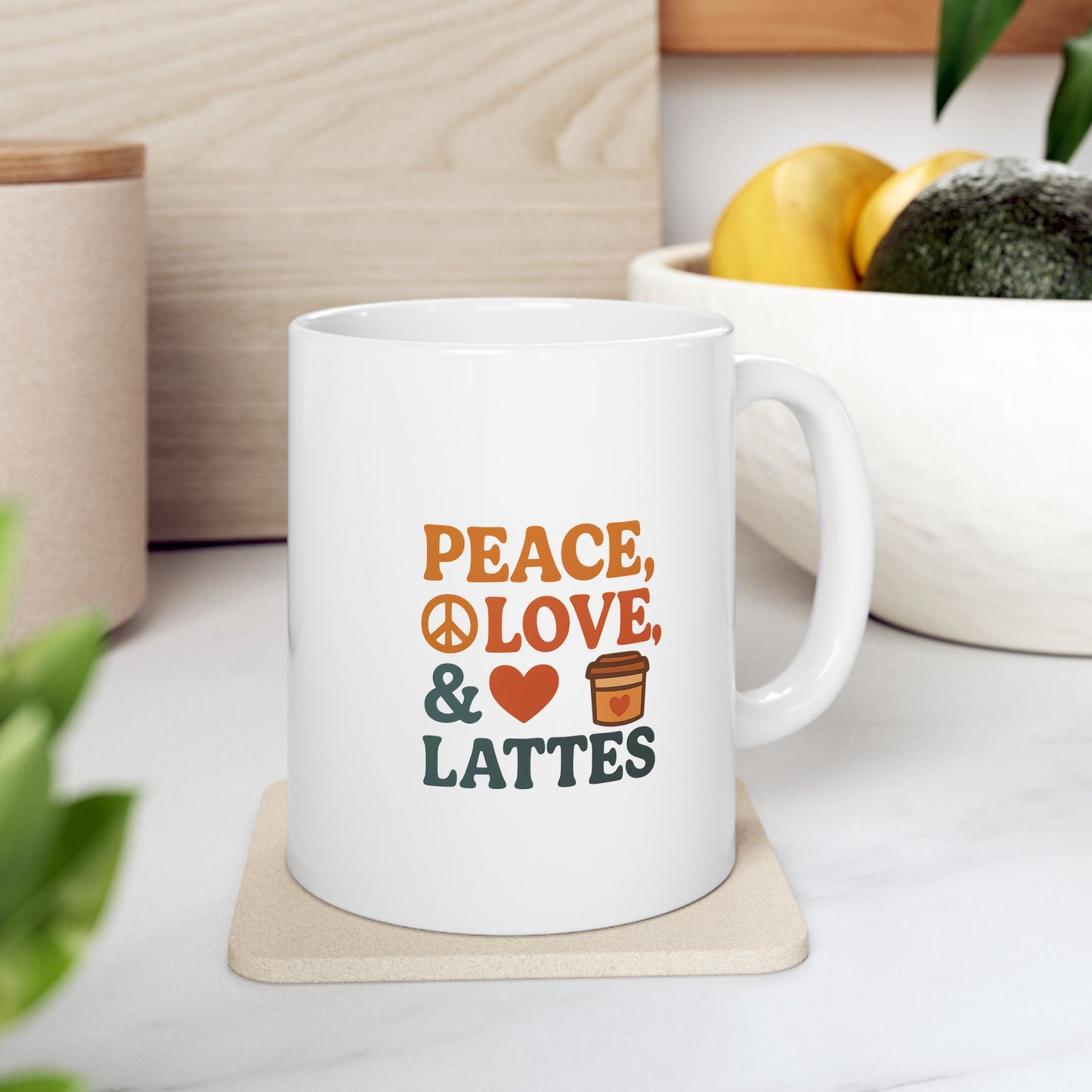 Peace Love &amp; LattesCeramic Mug - Perfect for Coffee Lovers, Gift for Mom, Cute Kitchen Decor, Personalized Mug, Birthday Gift