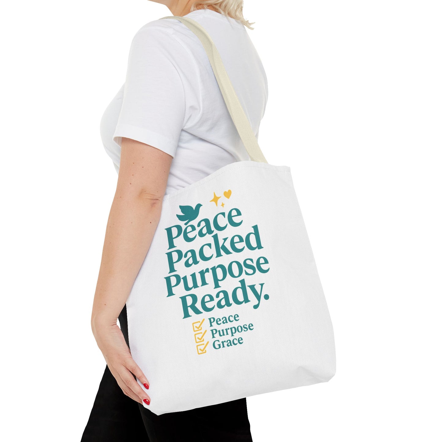 Motivational Tote Bag - Peace Packed Purpose Ready, Inspirational Eco-Friendly Bag, Gift for Friends, Stylish Everyday Use, Shopping, Gym