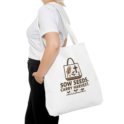 Inspirational Tote Bag - "Sow Seeds. Carry Harvest." - Eco-Friendly, Beach Bag, Gift for Gardeners, Reusable Shopping, Faith Journey