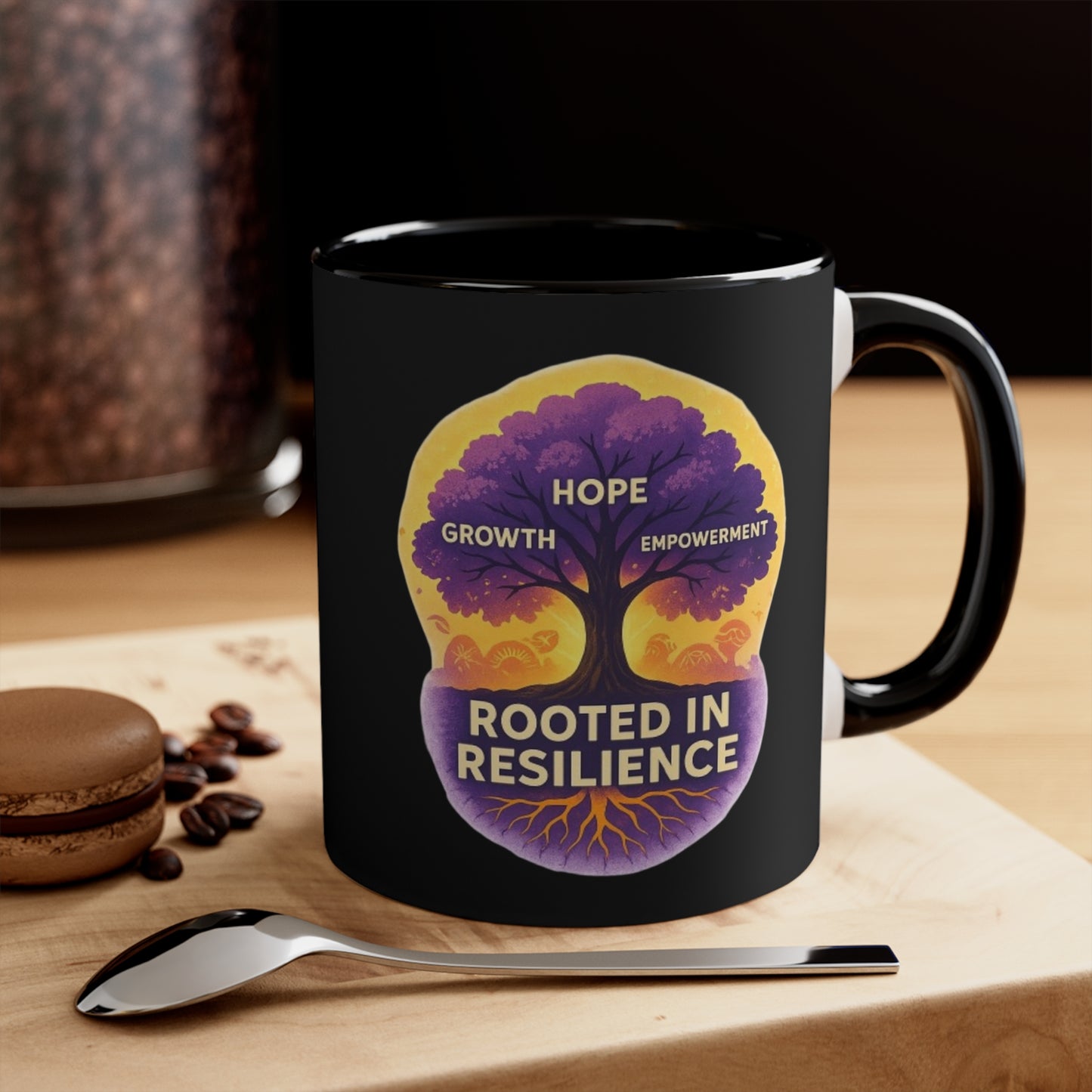 Accent Mug — Rooted in Resilience Tree Design (Hope • Growth • Empowerment)
