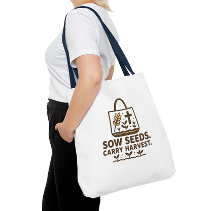 Inspirational Tote Bag - "Sow Seeds. Carry Harvest." - Eco-Friendly, Beach Bag, Gift for Gardeners, Reusable Shopping, Faith Journey