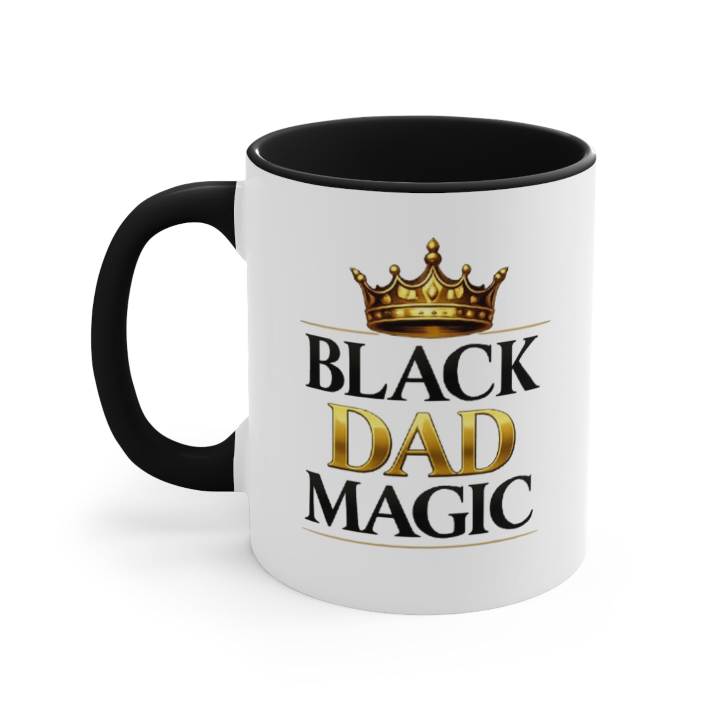 Black Dad Magic Accent Mug — Pink Interior & Handle, Crown Graphic