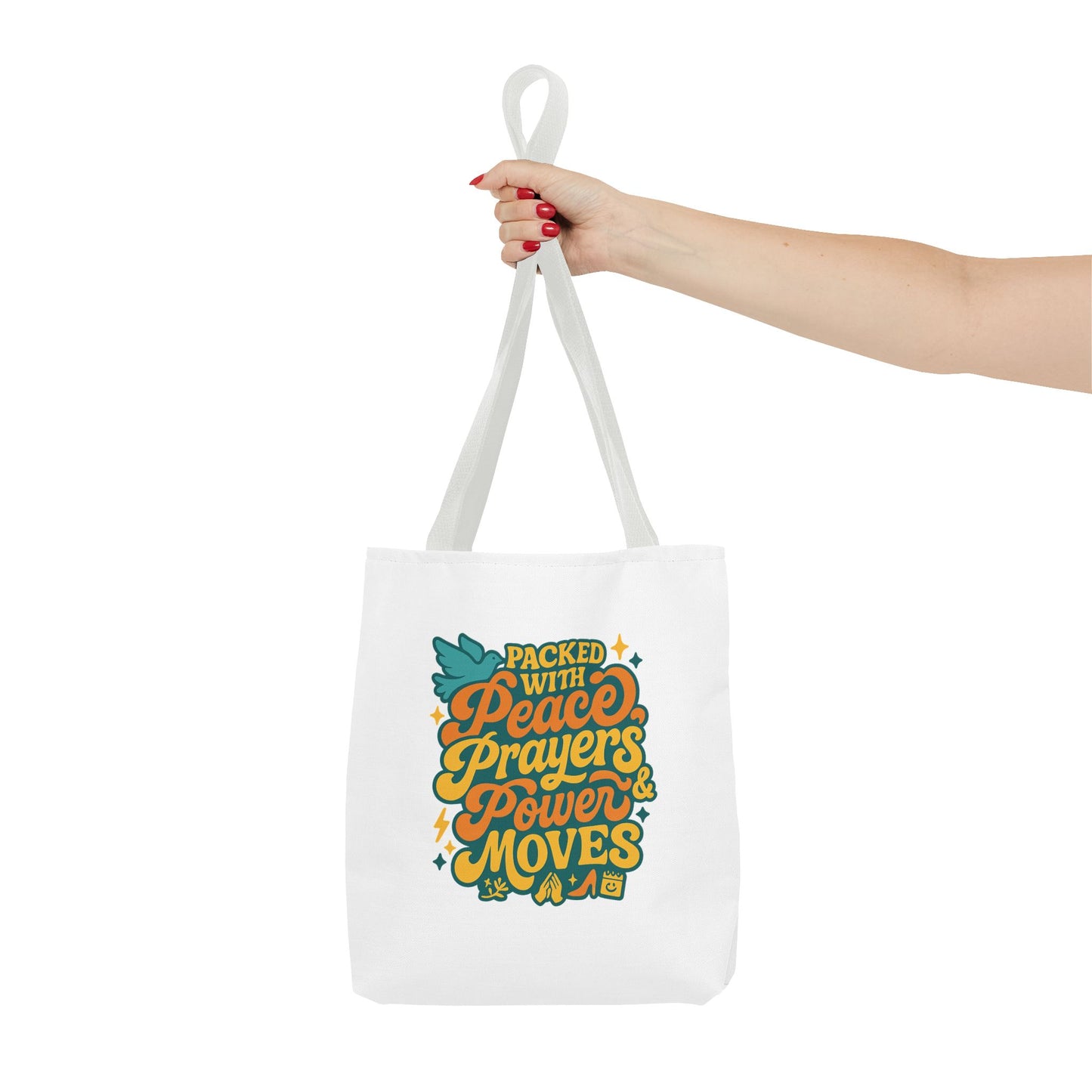 Peace Prayers Power Moves Tote Bag - Eco-Friendly Reusable Shopping Bag, Gift for Spiritual Friends, Motivational Gift, Stylish [...]