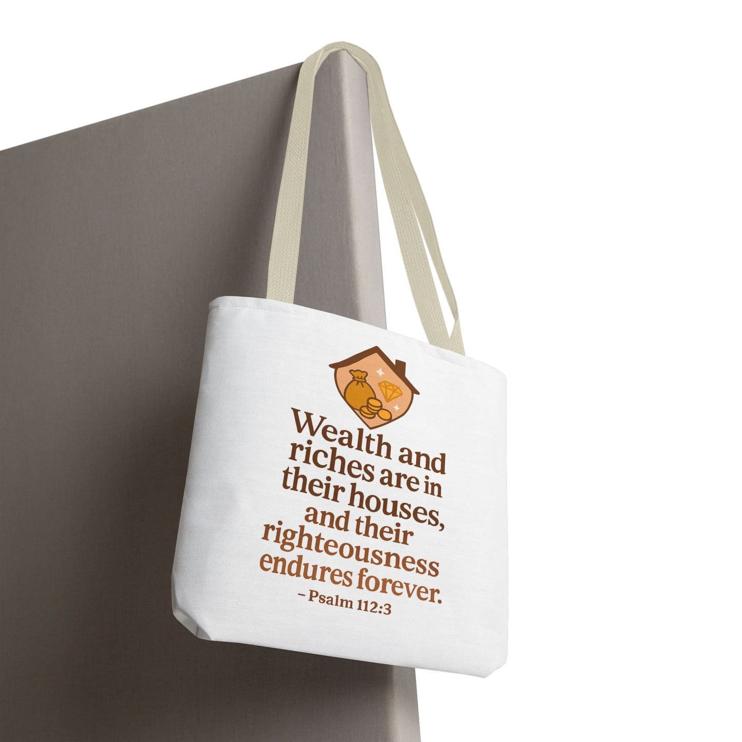 Psalm 112:3 Bible Verse Tote Bag