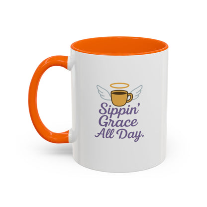 Sipping Grace Accent Coffee Mug | Stylish Gift for Coffee Lovers, Inspirational Mug, Office Décor, Unique Funny Coffee Cup