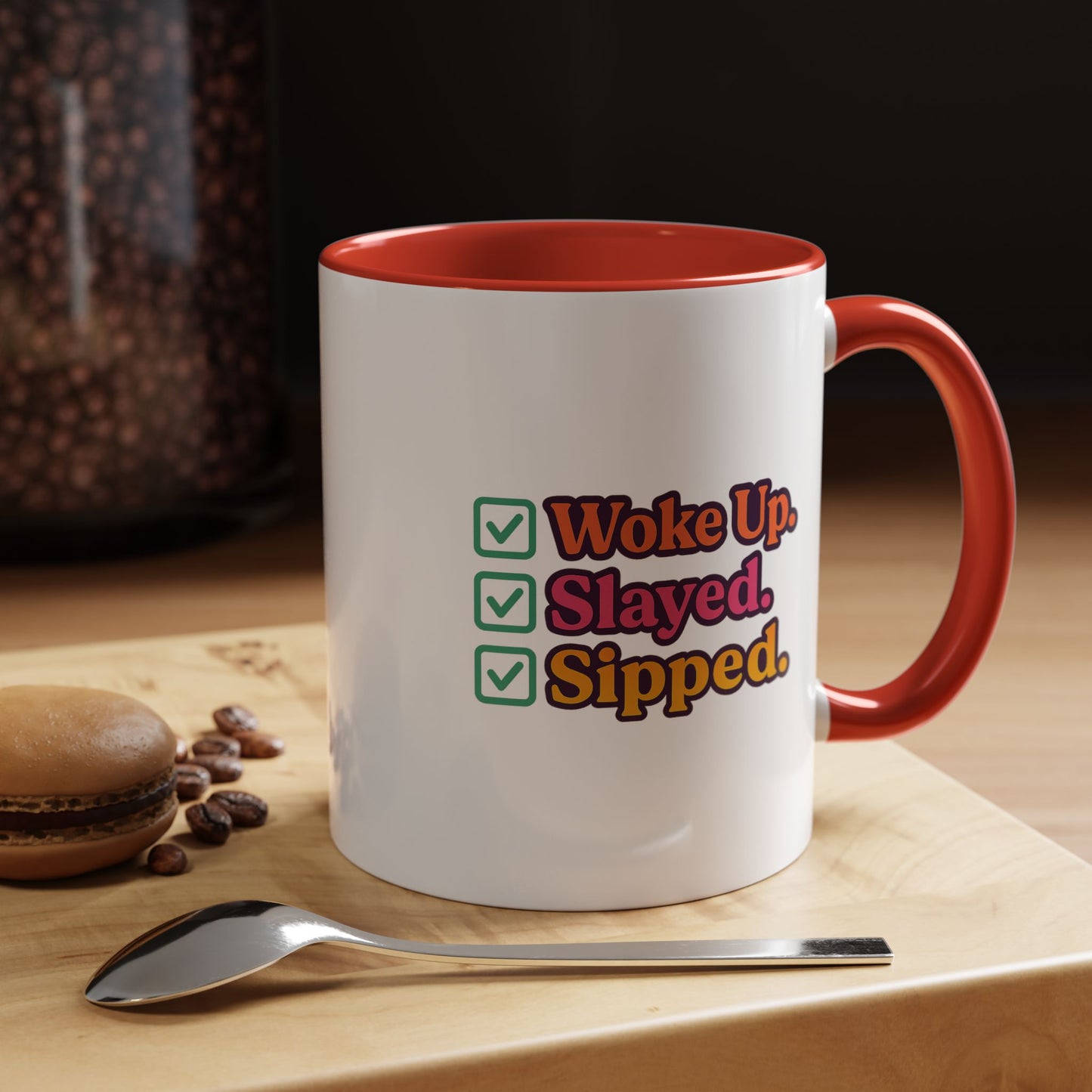Colorful Motivational Coffee Mug, Woke Up Slayed Sipped, Inspirational Gift, Morning Motivation Cup, Funny Coffee Lover Mug