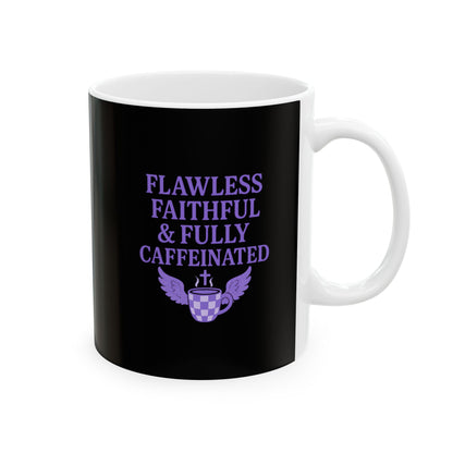 Flawless Faithful &amp; Fully Caffeinated Mystical Black Ceramic Mug, Perfect for Coffee Lovers, Halloween, Witchcraft Gifts, Gift for Her, Customizable Drinkware