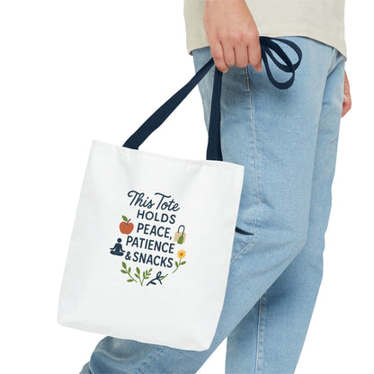 Peace, Patience & Snacks Tote Bag | Eco-Friendly Shopper, Gift for Friends, Beach Tote, Daily Carryall, Motivational Bag