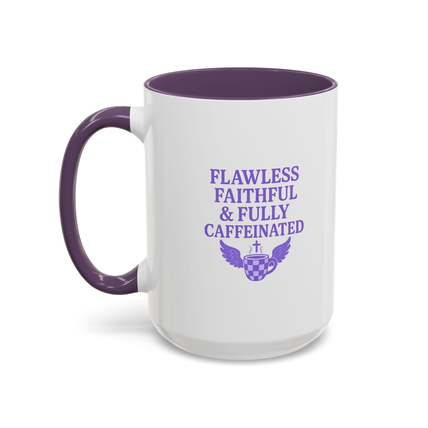 Flawless & Fully Caffeinated Accent Coffee Mug for Faithful Friends, Inspirational Gift, Morning Motivation Cup, Bible Lover's Mug